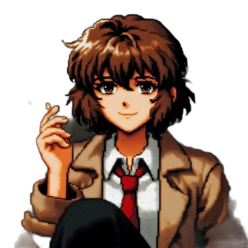 staff, jacket, weapon, face, pixel art, anime, vaporwave, concept art transparent PNG cut-out