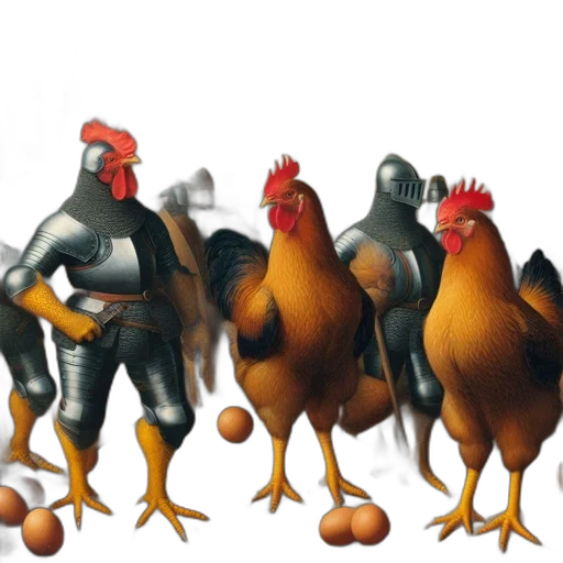 animal, food, concept art, 3d render, photorealistic, pixel art, anthropomorphic, chickens transparent PNG cut-out