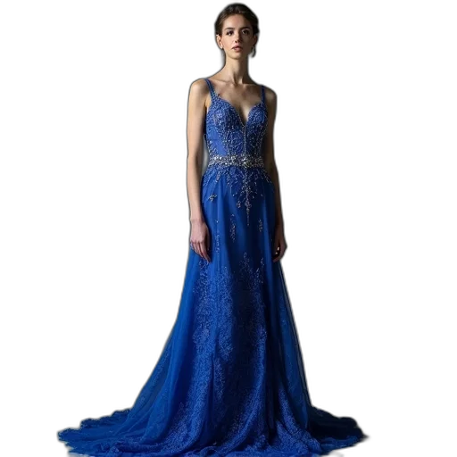 dress, blue, long, lace transparent PNG cut-out