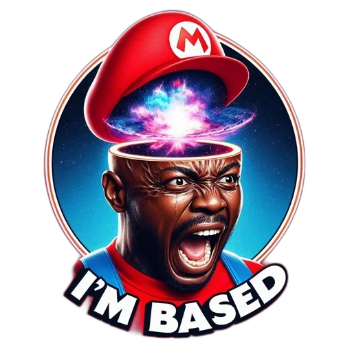 hat, vaporwave, 3d render, man, face, superimposed, onto, mario transparent PNG cut-out
