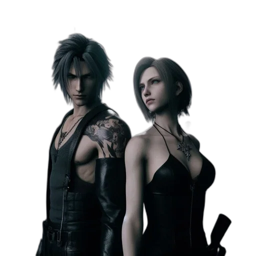 concept art, cyberpunk, fantasy art, 3d render, two, individuals, stand, side-by-side transparent PNG cut-out