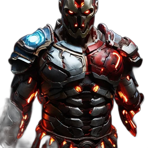 robot, mask, concept art, 3d render, comic book art, fantasy art, red, silver transparent PNG cut-out