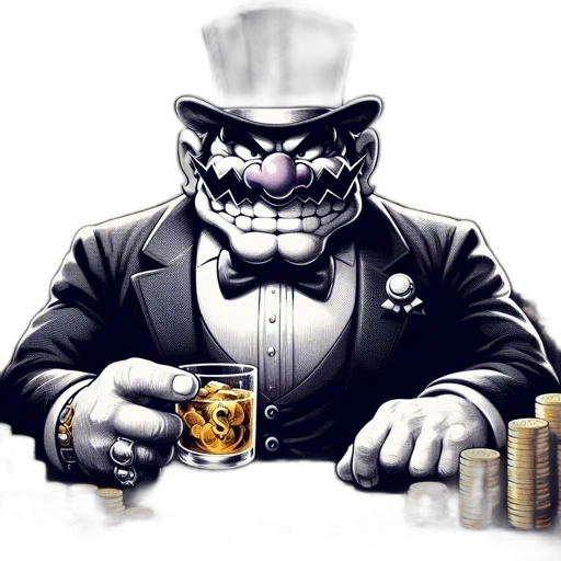 concept art, comic book art, 3d render, illustration, features, caricatured, wealthy, villain transparent PNG cut-out