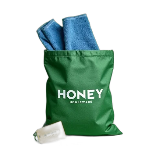 green, fabric, bag, blue, towel, peeking, out, displayed transparent PNG cut-out
