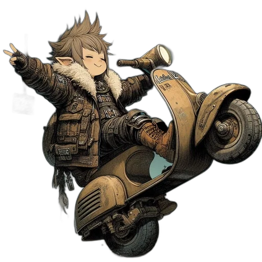jacket, weapon, car, concept art, fantasy art, earth tones, post-apocalyptic, setting transparent PNG cut-out