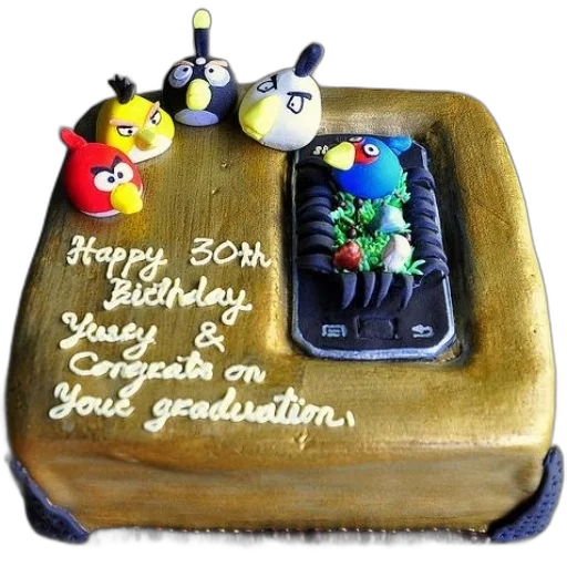 gold, cake, angry, birds, says, happy, 30th, birthday transparent PNG cut-out