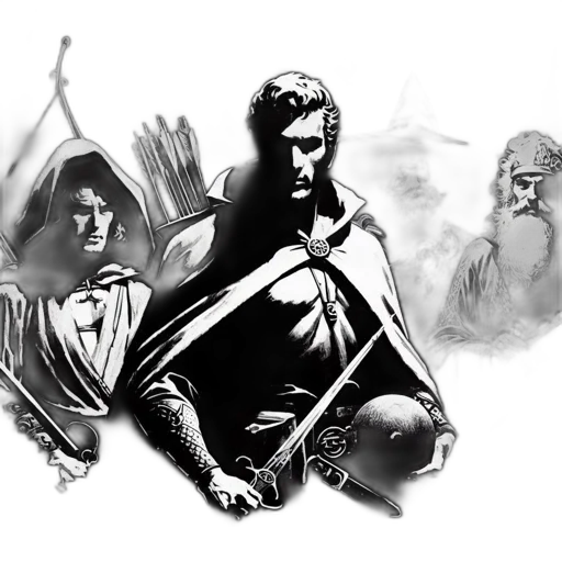 sword, staff, fantasy art, comic book art, concept art, pencil sketch, monochrome, artwork transparent PNG cut-out
