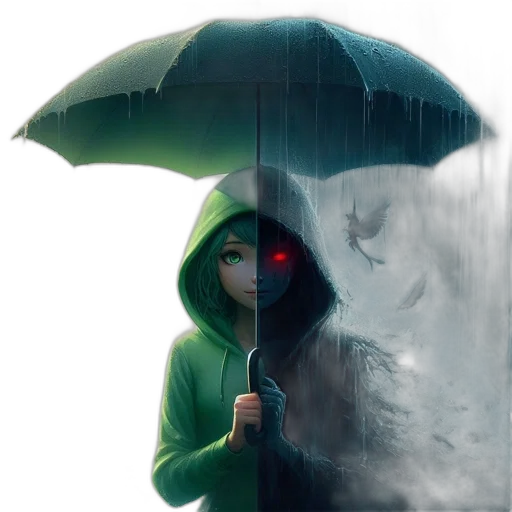 umbrella, jacket, mask, face, concept art, fantasy art, photorealistic, comic book art transparent PNG cut-out