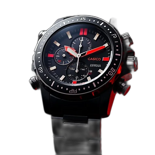 3d render, photorealistic, casico, sport, watch, waterproof, led, electronic transparent PNG cut-out