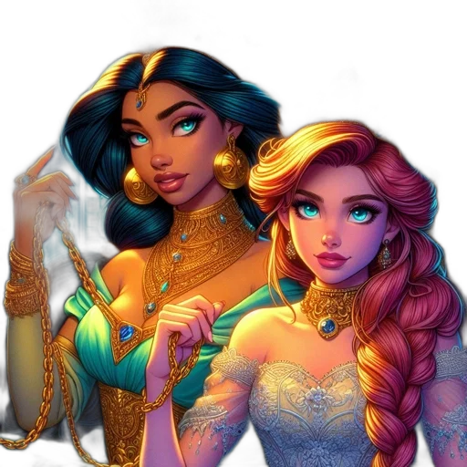 jewelry, fantasy art, comic book art, concept art, cartoon, neon lights, golden, colorful transparent PNG cut-out
