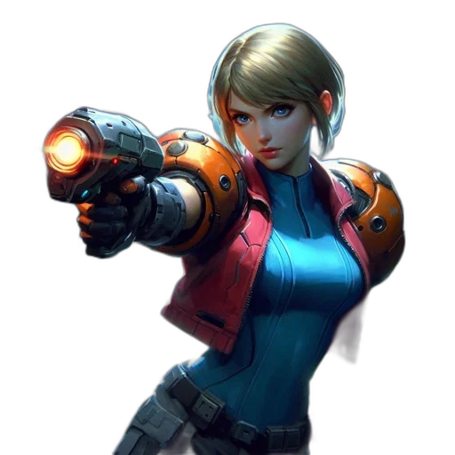 weapon, robot, jacket, staff, concept art, cyberpunk, comic book art, 3d render transparent PNG cut-out
