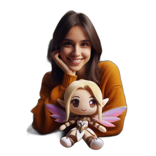 creature, pixel art, fantasy art, cartoon, concept art, young, woman, sits transparent PNG cut-out