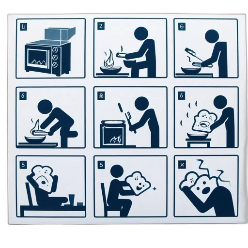 furniture, robot, fire, ikea-style, pictogram, sequence, presents, steps transparent PNG cut-out