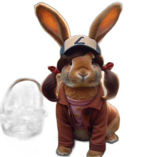 hat, animal, staff, mask, 3d render, concept art, photorealistic, rabbit transparent PNG cut-out