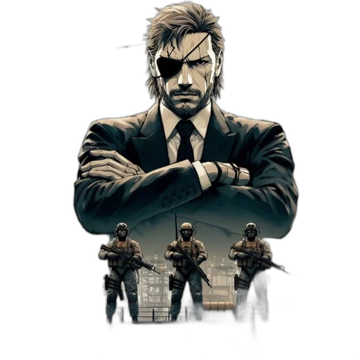 jacket, weapon, concept art, comic book art, pixel art, cartoon, figure, black transparent PNG cut-out