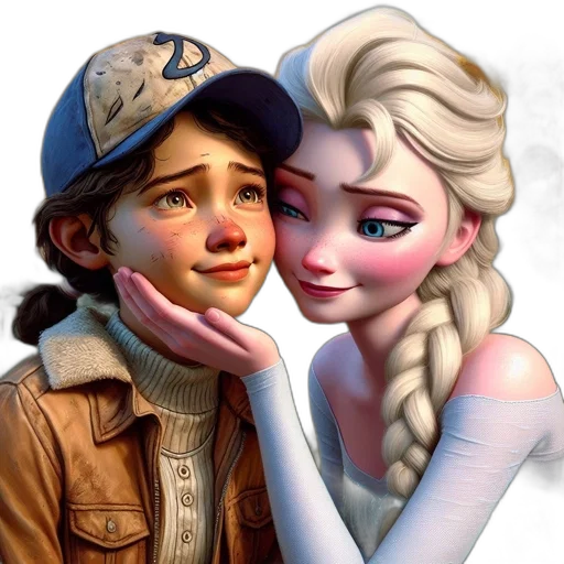 photorealistic, cartoon, fantasy art, concept art, snow, two, characters, concernful transparent PNG cut-out