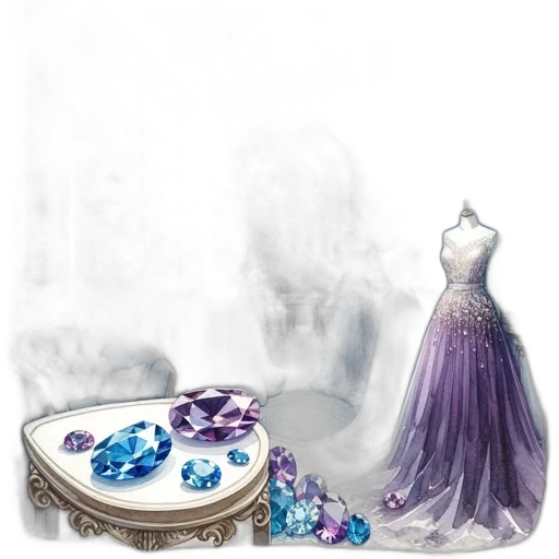 dress, jewelry, concept art, fantasy art, photorealistic, 3d render, pastel, blue transparent PNG cut-out