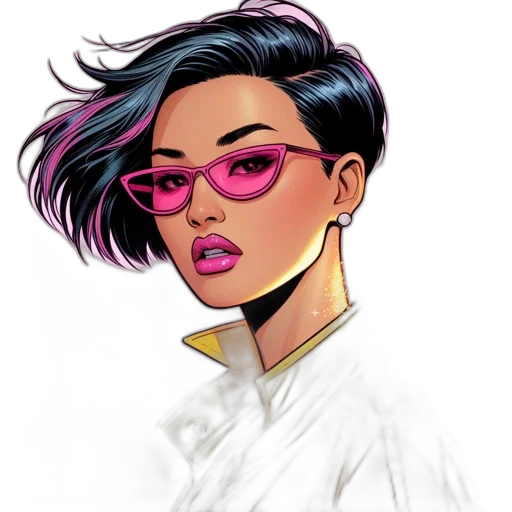 jacket, face, hair, comic book art, cyberpunk, cartoon, concept art, neon lights transparent PNG cut-out