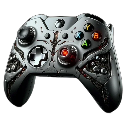 3d render, concept art, intricately, designed, xbox, controller, silver, mechanical-inspired transparent PNG cut-out