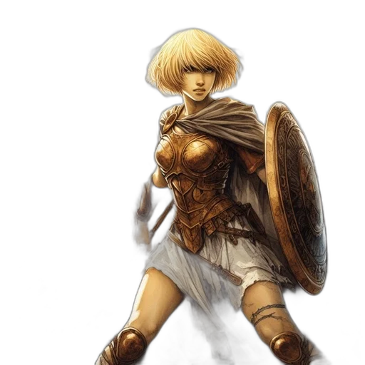 sword, fantasy art, concept art, comic book art, pixel art, intense, golden-armored, female transparent PNG cut-out