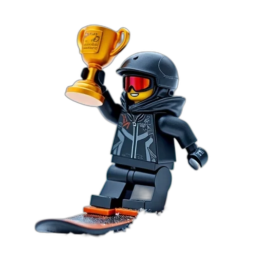 robot, concept art, 3d render, lego, figure, snowboarder, depicted, dynamic transparent PNG cut-out