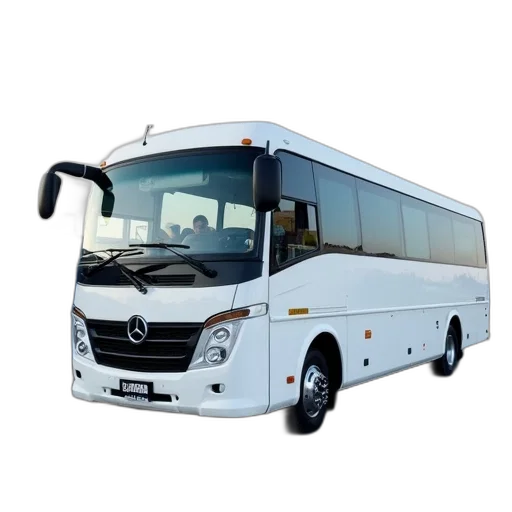 staff, car, 3d render, photorealistic, white, passenger, bus, parked transparent PNG cut-out