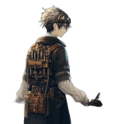 jacket, staff, weapon, robot, concept art, fantasy art, pixel art, anime transparent PNG cut-out