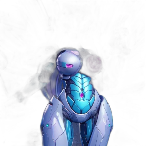 robot, creature, staff, concept art, fantasy art, cyberpunk, 3d render, blue transparent PNG cut-out