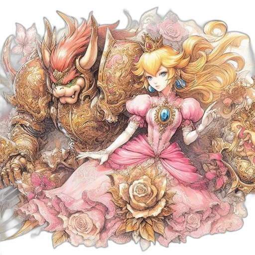 dress, crown, concept art, fantasy art, watercolor, anime, golden, two transparent PNG cut-out