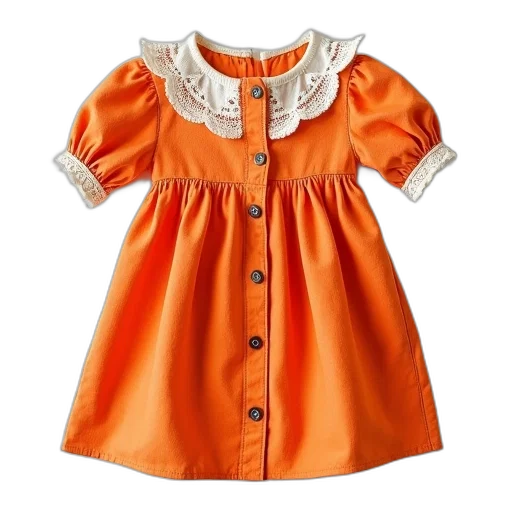 dress, close-up, view, vintage, orange, baby, lace, trim transparent PNG cut-out