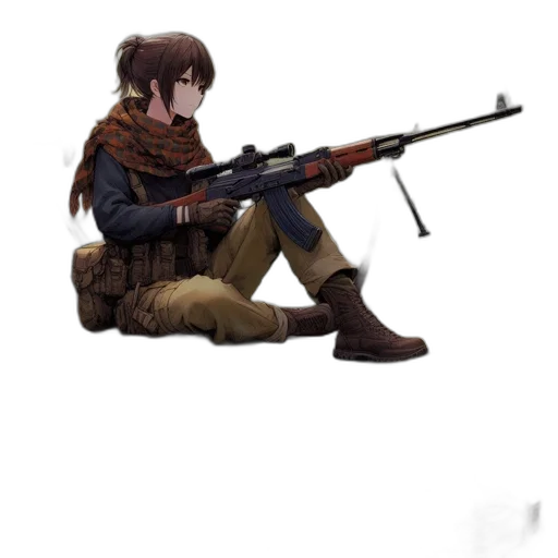 weapon, staff, jacket, animal, concept art, pixel art, anime, fantasy art transparent PNG cut-out