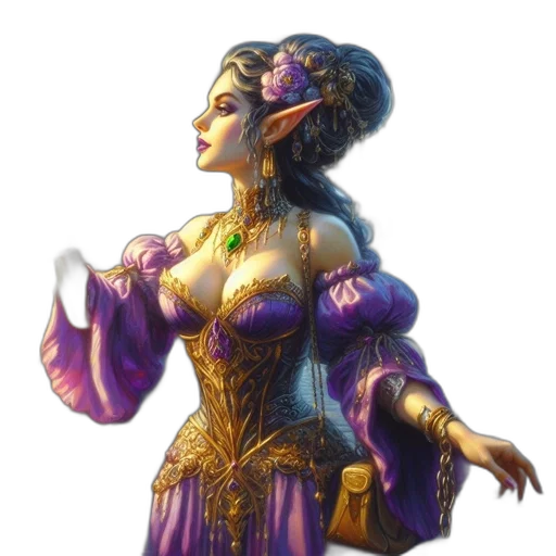 dress, crown, jewelry, staff, fantasy art, concept art, pixel art, oil painting transparent PNG cut-out