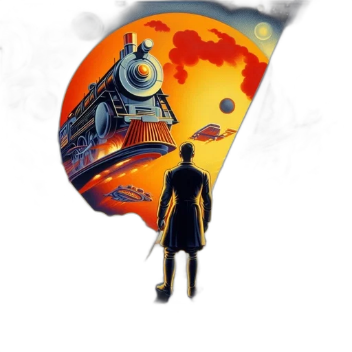 robot, staff, jacket, concept art, pixel art, fantasy art, comic book art, outer space transparent PNG cut-out