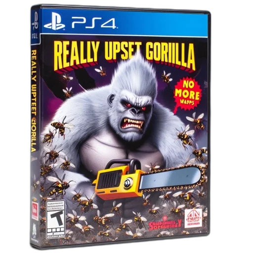 creature, concept art, game, cover, illustrates, enraged, gorilla, wielding transparent PNG cut-out