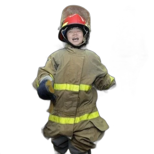 staff, jacket, mask, hat, fire, child, firefighter, costume transparent PNG cut-out