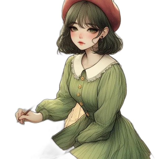 hat, dress, staff, flower, fantasy art, watercolor, concept art, pixel art transparent PNG cut-out