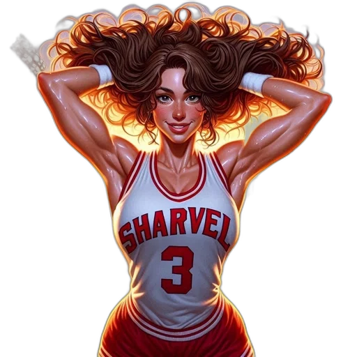 comic book art, pixel art, fantasy art, concept art, female, basketball, player, white transparent PNG cut-out