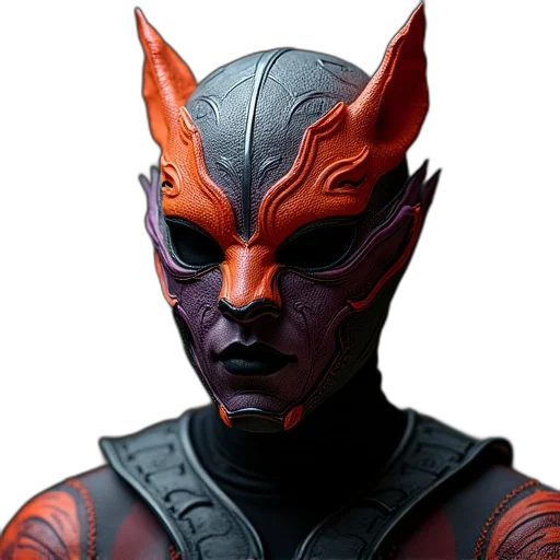 mask, face, creature, concept art, 3d render, comic book art, fantasy art, red transparent PNG cut-out