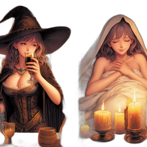 concept art, fantasy art, pixel art, photorealistic, fire, night, dual-scene, portrait transparent PNG cut-out