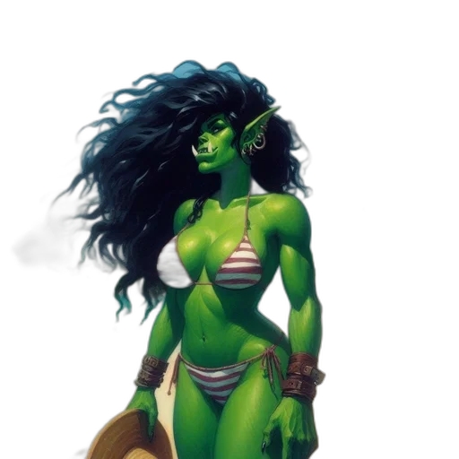 concept art, fantasy art, comic book art, pixel art, green, green-skinned, orc-like, woman transparent PNG cut-out