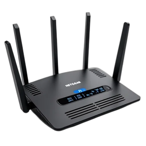 modern, compact, router, black, silver, design, featuring, digital transparent PNG cut-out