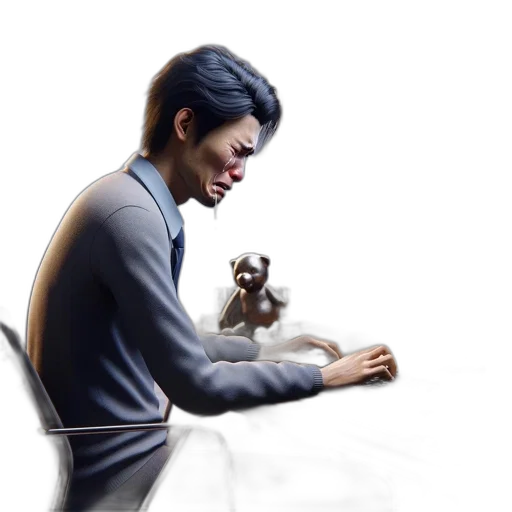 staff, 3d render, concept art, photorealistic, pixel art, anxious, man, works transparent PNG cut-out