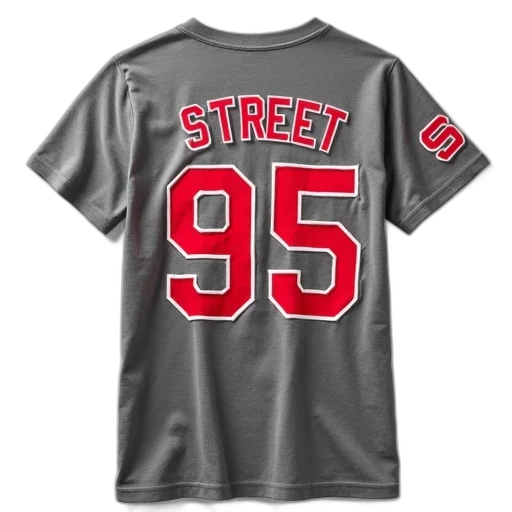 grey, t-shirt, word, street, red, back, featuring, number transparent PNG cut-out
