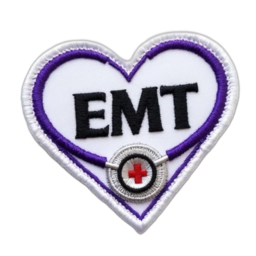 close-up, white, embroidered, patch, word, emt, black, surrounded transparent PNG cut-out