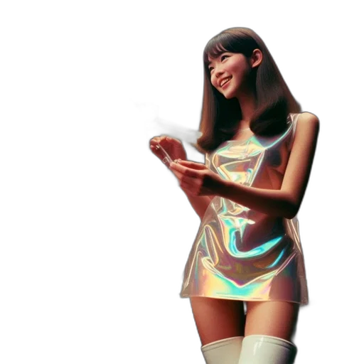 robot, dress, 3d render, vaporwave, concept art, pixel art, neon lights, outer space transparent PNG cut-out