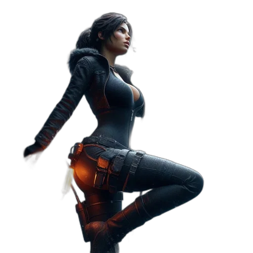 jacket, weapon, concept art, cyberpunk, 3d render, fantasy art, female, character transparent PNG cut-out
