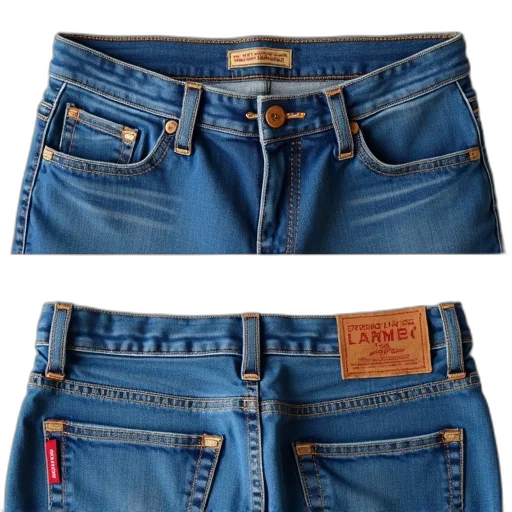 pair, blue, jeans, levi, tag, displayed, three-image, collage transparent PNG cut-out