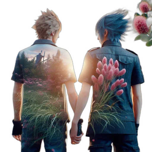 jacket, concept art, vaporwave, 3d render, pixel art, outer space, two, characters transparent PNG cut-out