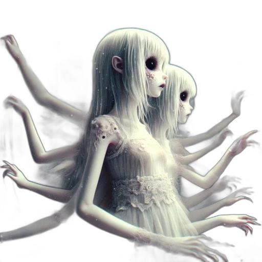 creature, dress, mask, hair, concept art, fantasy art, pixel art, 3d render transparent PNG cut-out