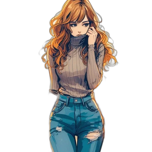 dress, jacket, hair, face, anime, watercolor, cartoon, pixel art transparent PNG cut-out